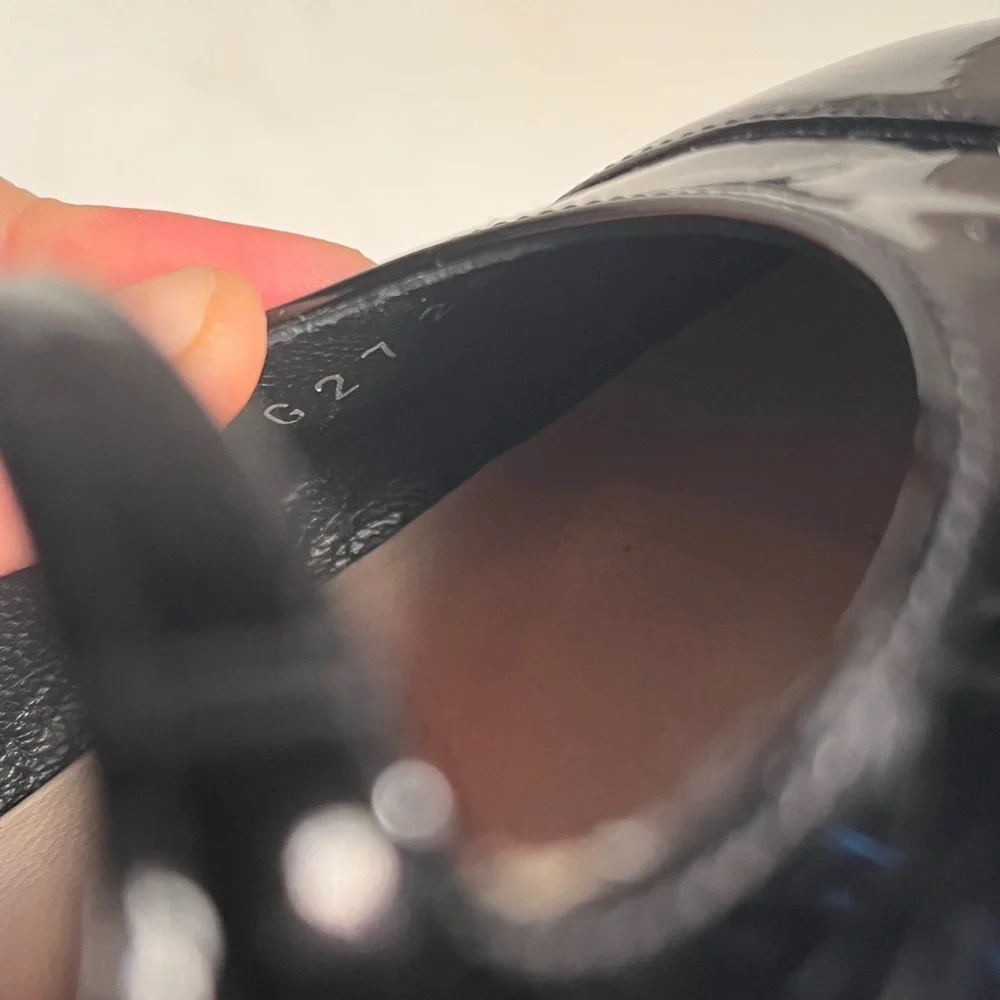 CHANEL Black Patent Leather Flats with Silver Floral Accents - Picture 8 of 14